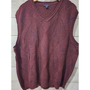 Club Room Argyle Sweater Vest Men's XL Burgandy Navy Cotton Preppy Acadamia